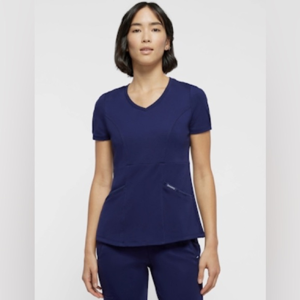 NWT Jaanuu Women’s Princess Seam V-Neck Scrub Top Navy XXS